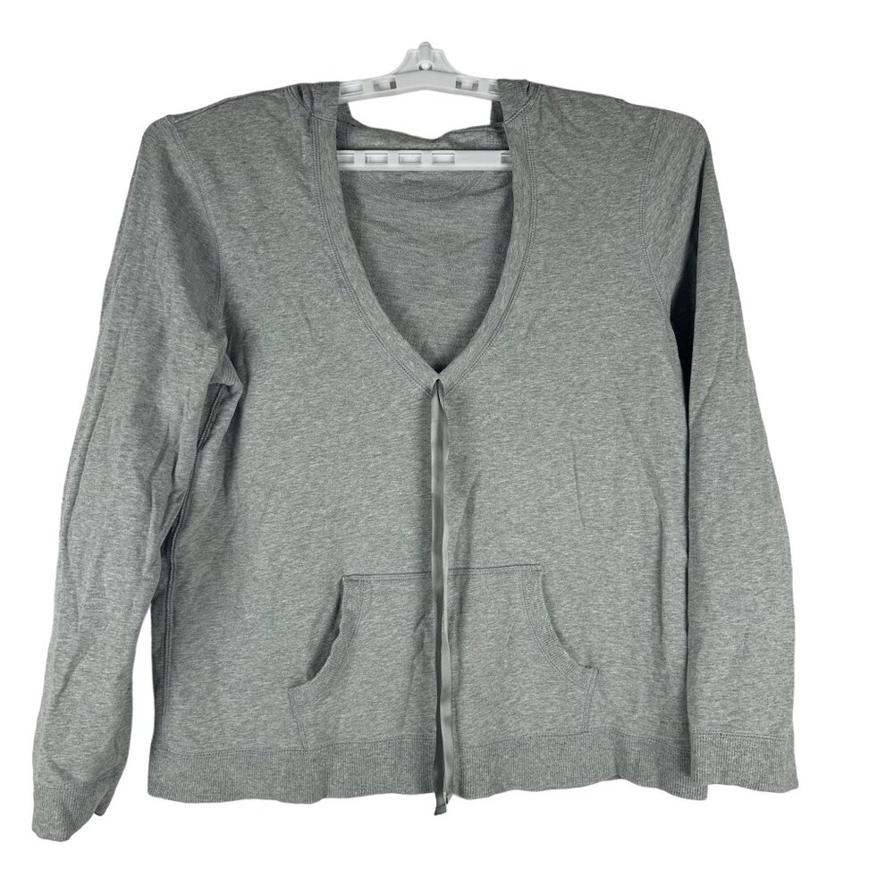 Calvin Klein Womens Heather Gray V-Neck Hooded Cardigan Front Pockets Size XL